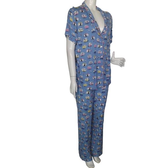 MUNKI MUNKI Pajamas, XXL, Blue, RVs/Trailers/Flamingos, 2 pieces, Top/Pants - Picture 3 of 12